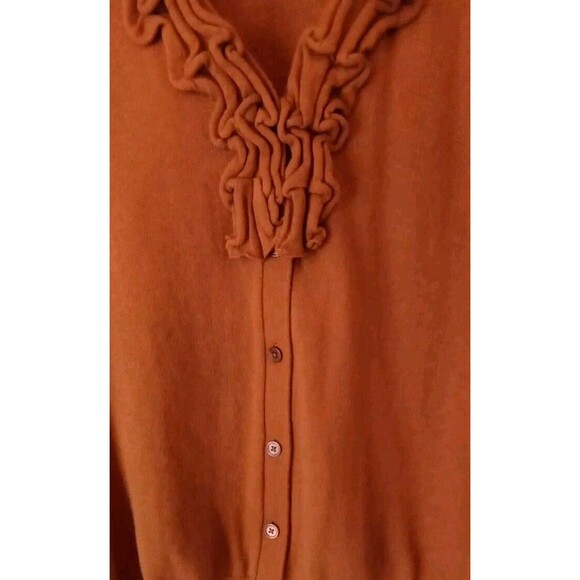 2 Talbots Sweater Size S Ruffle Trim Button Bronze/Green Cotton/Wool Blend - Picture 6 of 14